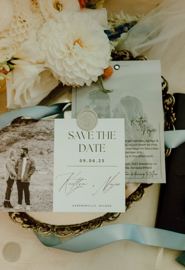 Wedding detail flatlay shot from a Gansberg Ranch wedding in Gardnerville, NV,